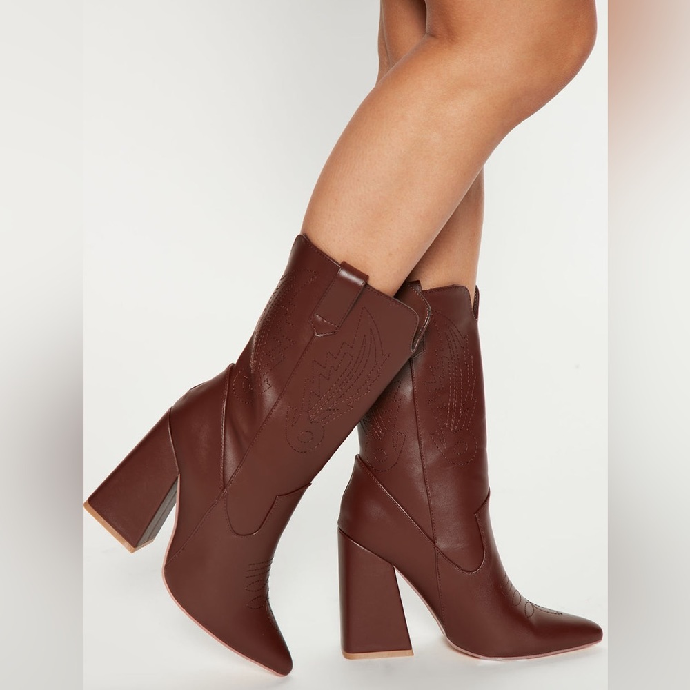 Fashion Nova Brown Western Block Heel Boots